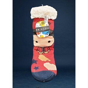 NWT FRIENDS ROSS Slipper Socks Sherpa Lined No Slip Grips Cushioned One Size Red